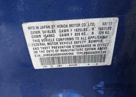 2017 Honda Fit Lx z USA, uszkodzony, nr VIN JHMGK5H5XHS022950